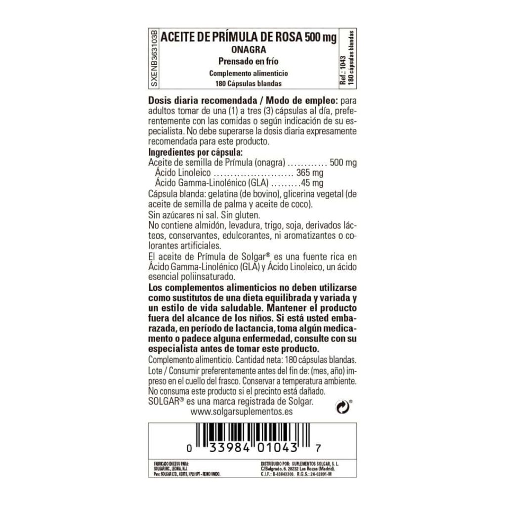Aceite de Prímula Rosa 500 mg - 180 Perlas detalle 1