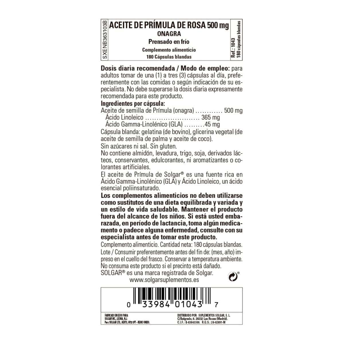 Aceite de Prímula Rosa 500 mg – 180 Perlas