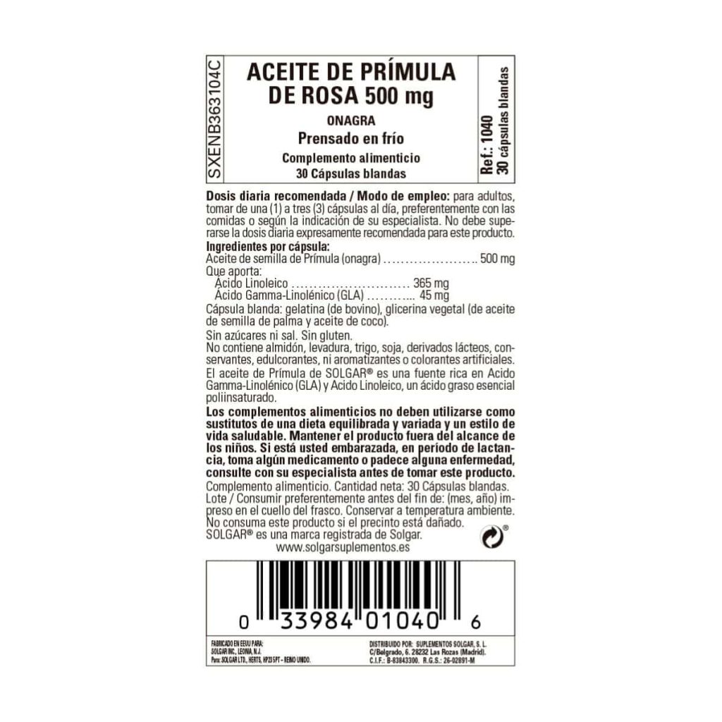 Aceite de Prímula Rosa 500 mg - 30 Perlas detalle 1