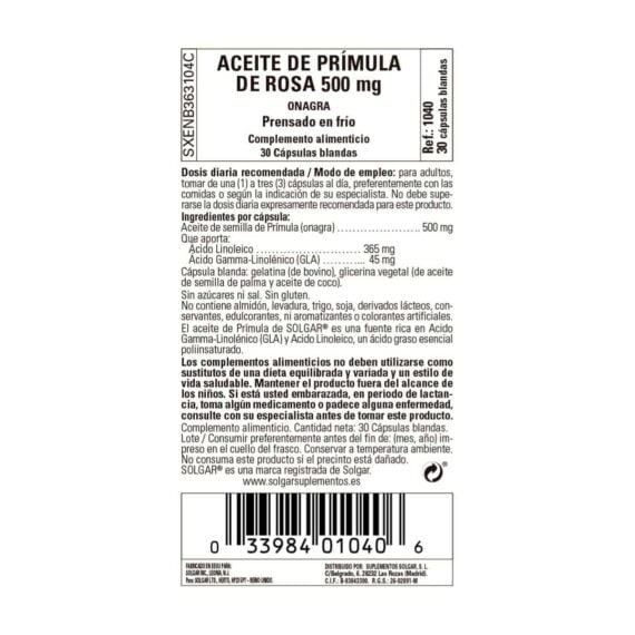 Aceite de Prímula Rosa 500 mg - 30 Perlas