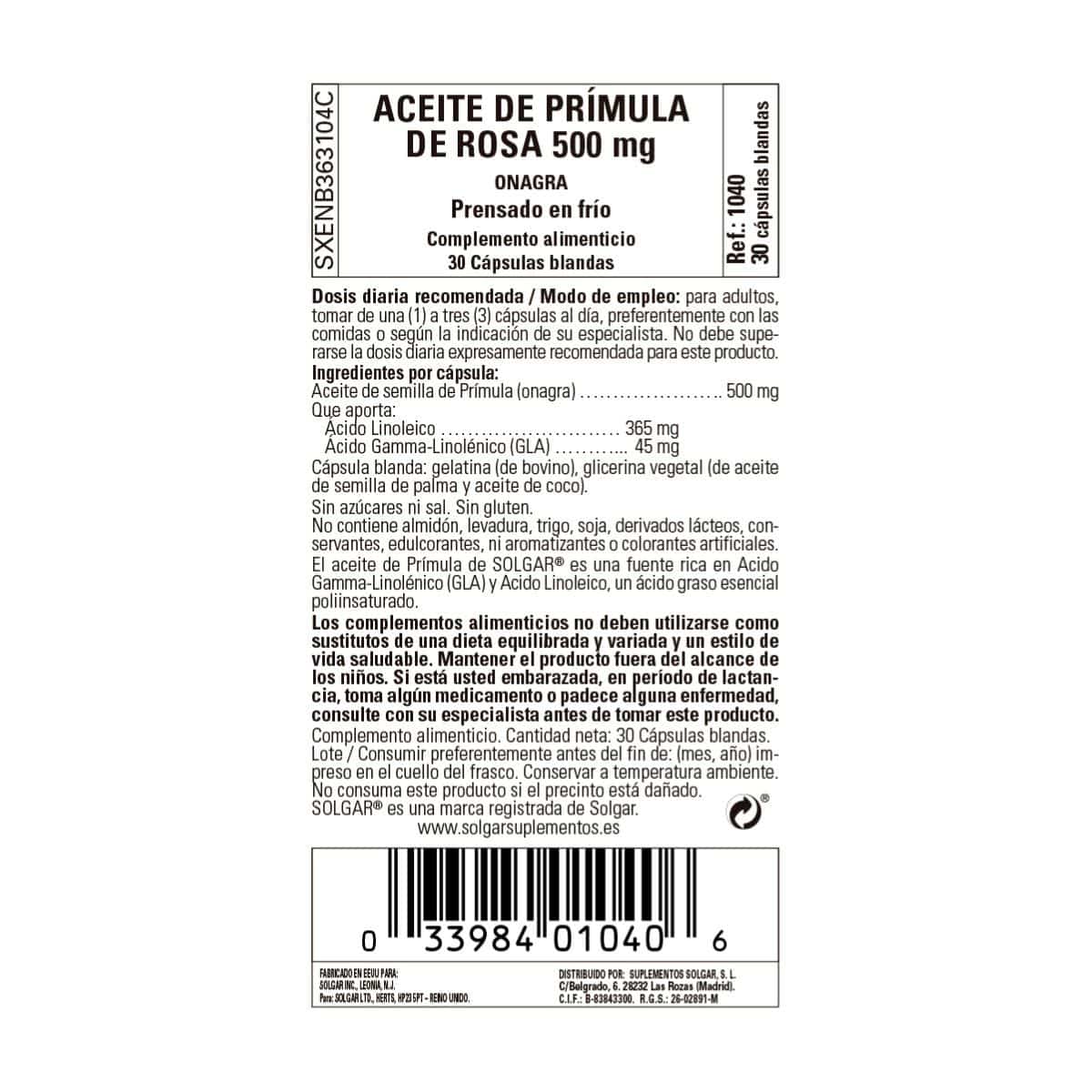 Aceite de Prímula Rosa 500 mg – 30 Perlas