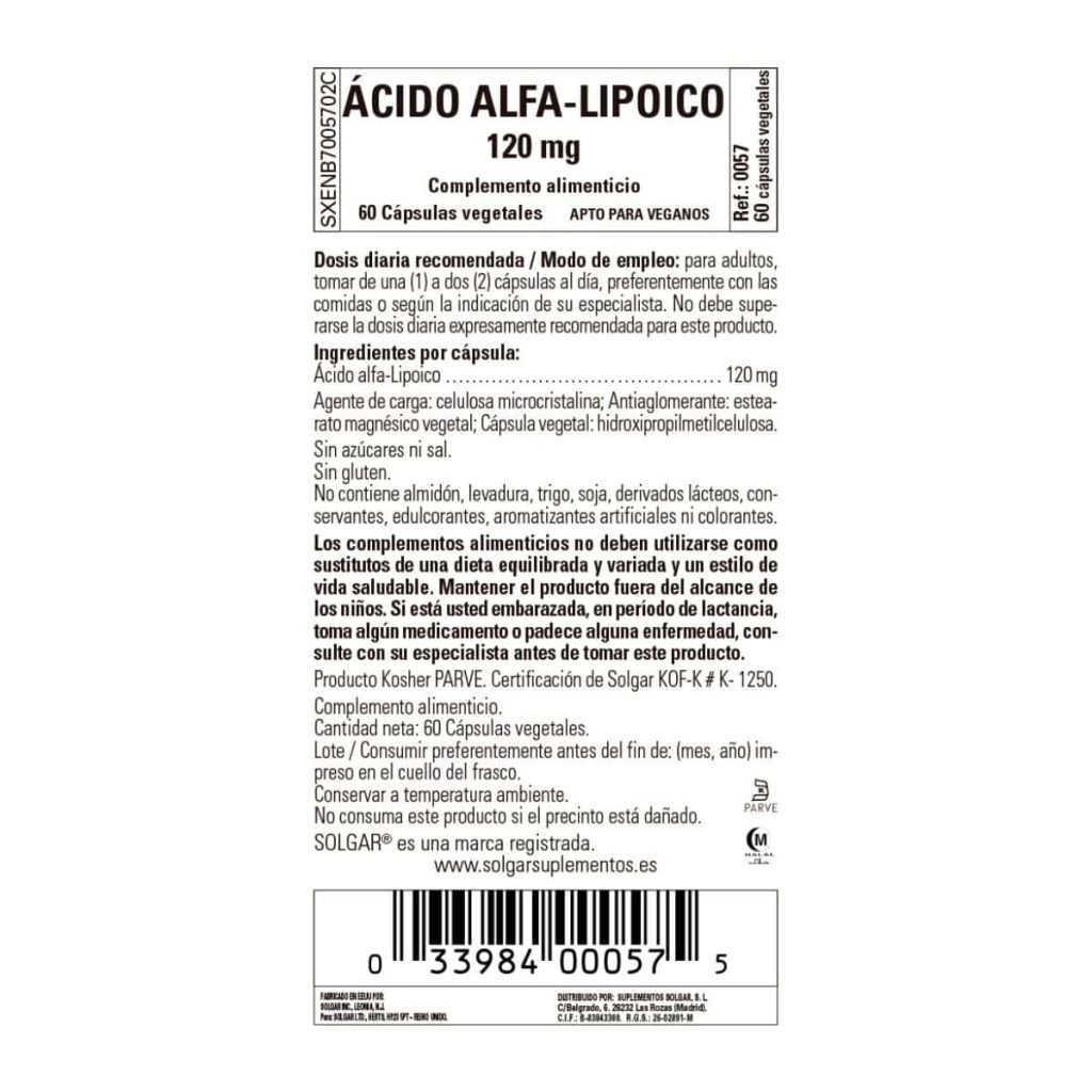 Ácido Alfalipoico 120 mg - 60 Cápsulas Veganas detalle 1