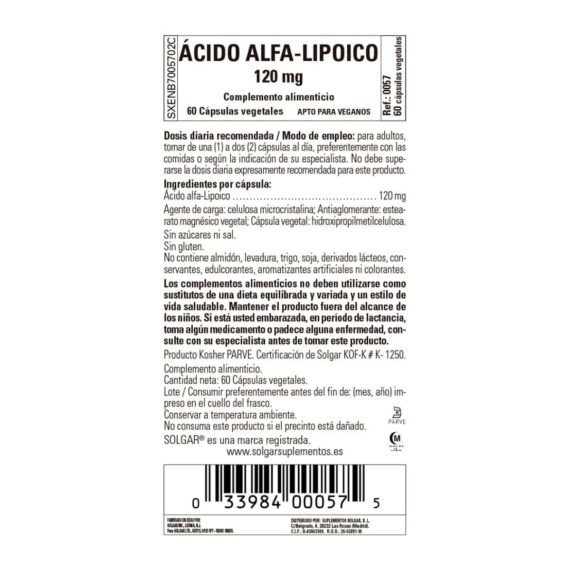 Ácido Alfalipoico 120 mg - 60 Cápsulas Veganas