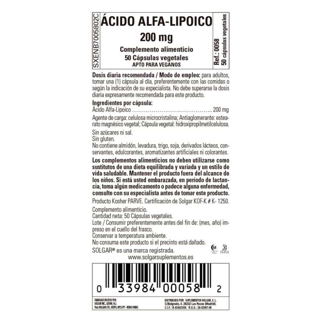 Ácido Alfalipoico 200 mg - 50 Cápsulas Veganas detalle 1