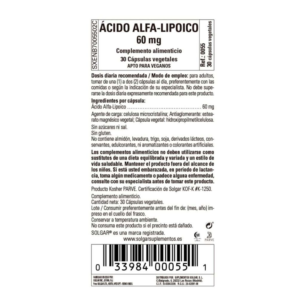 Ácido Alfalipoico 60 mg - 30 Cápsulas Veganas detalle 1