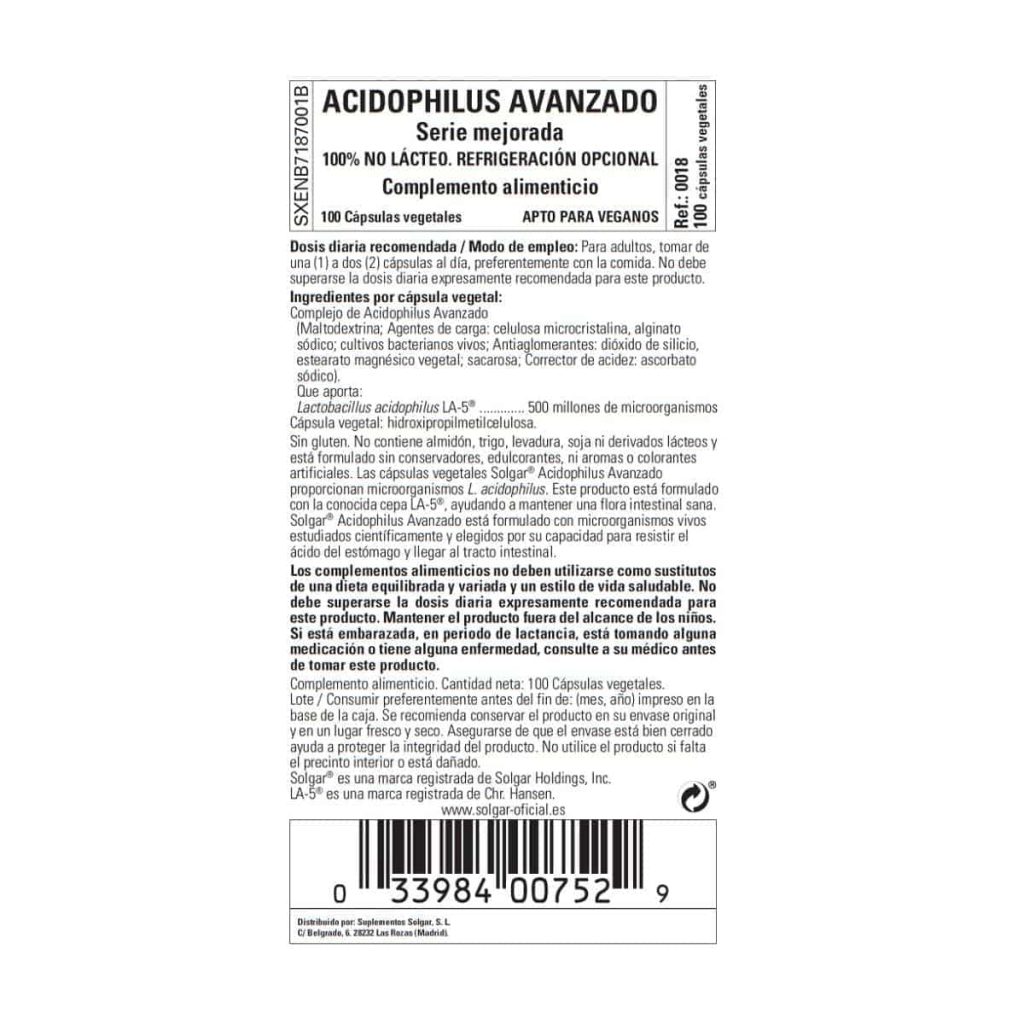 Acidophilus Avanzado - 100 Cápsulas Veganas detalle 2