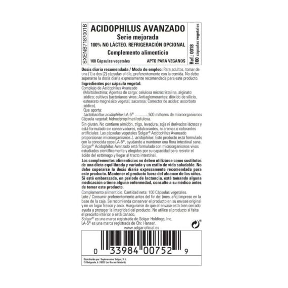 Acidophilus Avanzado - 100 Cápsulas Veganas