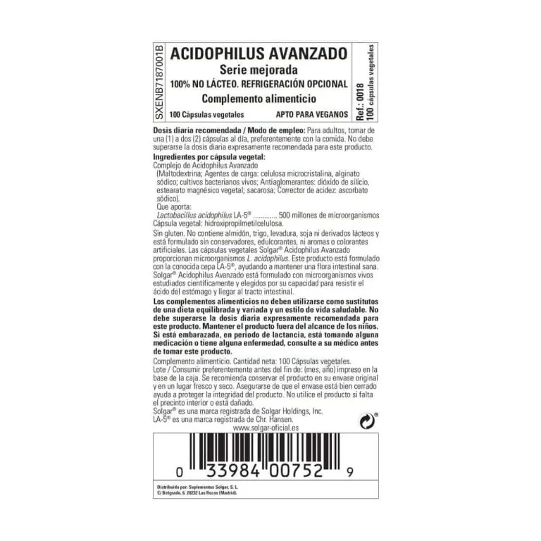 Acidophilus Avanzado – 100 Cápsulas Veganas