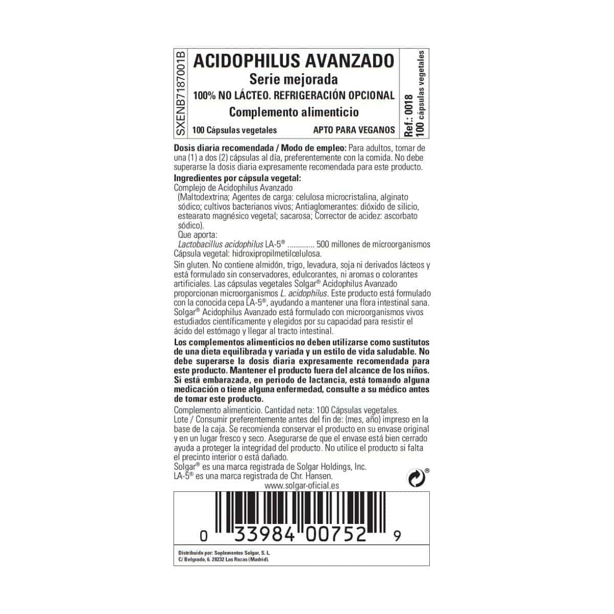 Acidophilus Avanzado – 100 Cápsulas Veganas