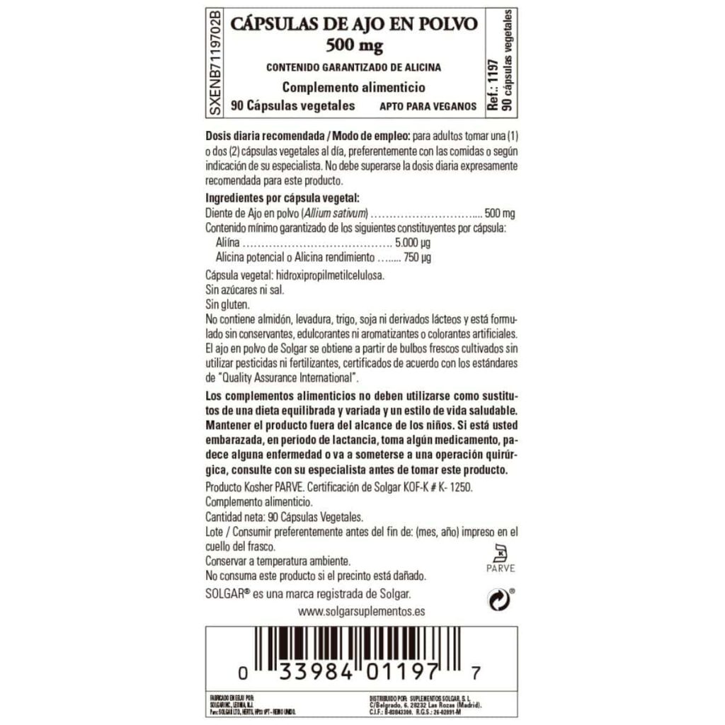 Ajo en Polvo 500 mg - 90 Cápsulas Veganas detalle 1