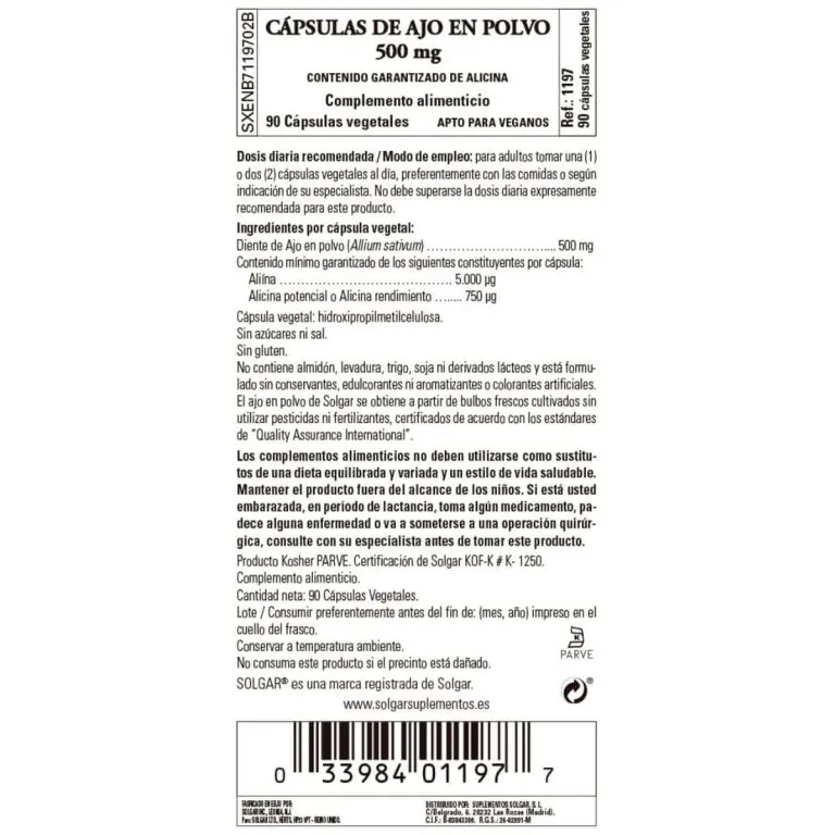 Ajo en Polvo 500 mg – 90 Cápsulas Veganas