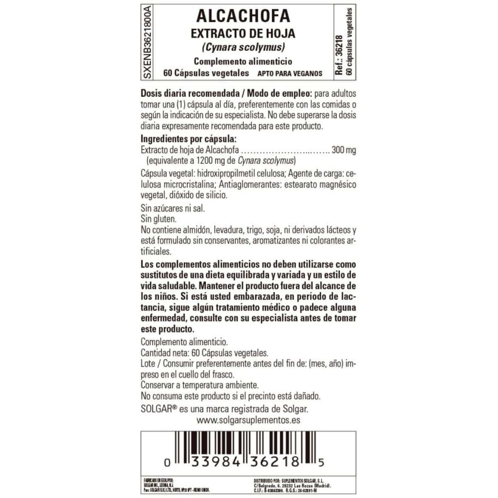 Alcachofa - 60 Cápsulas Veganas detalle 1