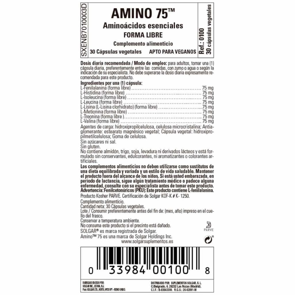 Amino 75 - 30 Cápsulas Veganas detalle 1