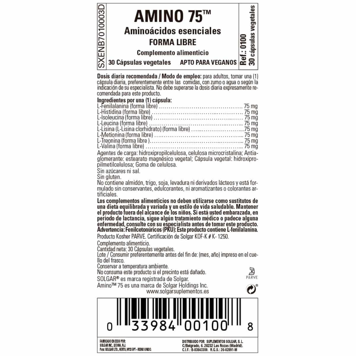 Amino 75 – 30 Cápsulas Veganas