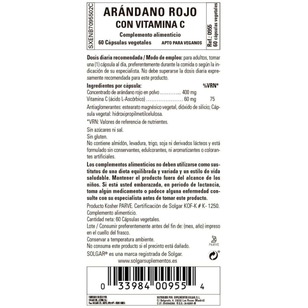 Arándano Rojo con Vitamina C - 60 Cápsulas Veganas detalle 1