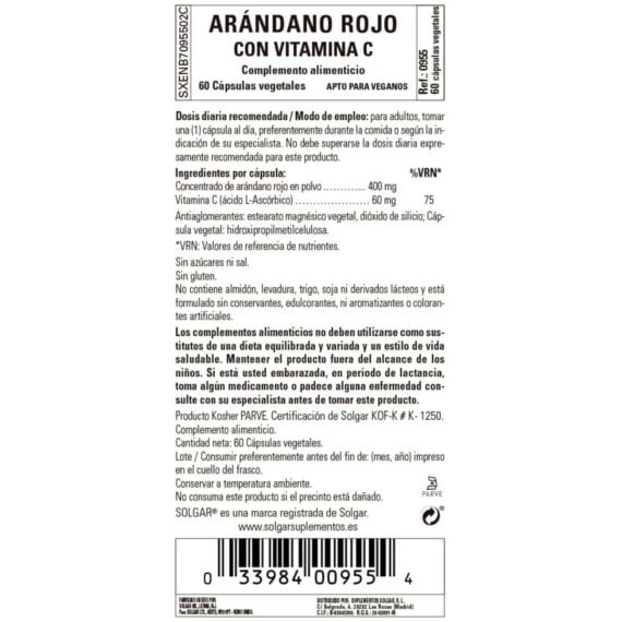 Arándano Rojo con Vitamina C - 60 Cápsulas Veganas