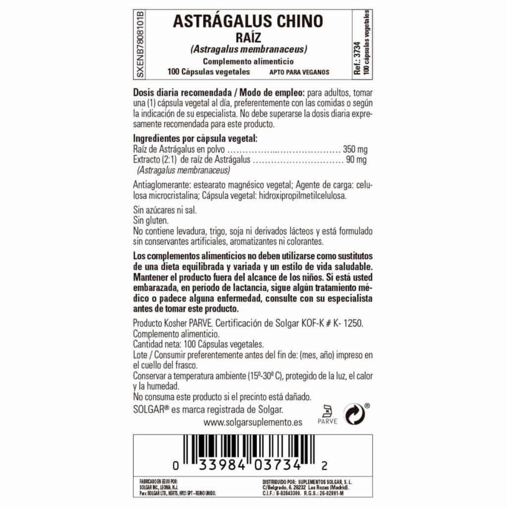 Astragalus Chino - 100 Cápsulas Veganas detalle 1