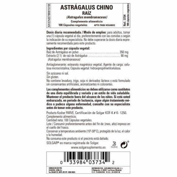 Astragalus Chino - 100 Cápsulas Veganas