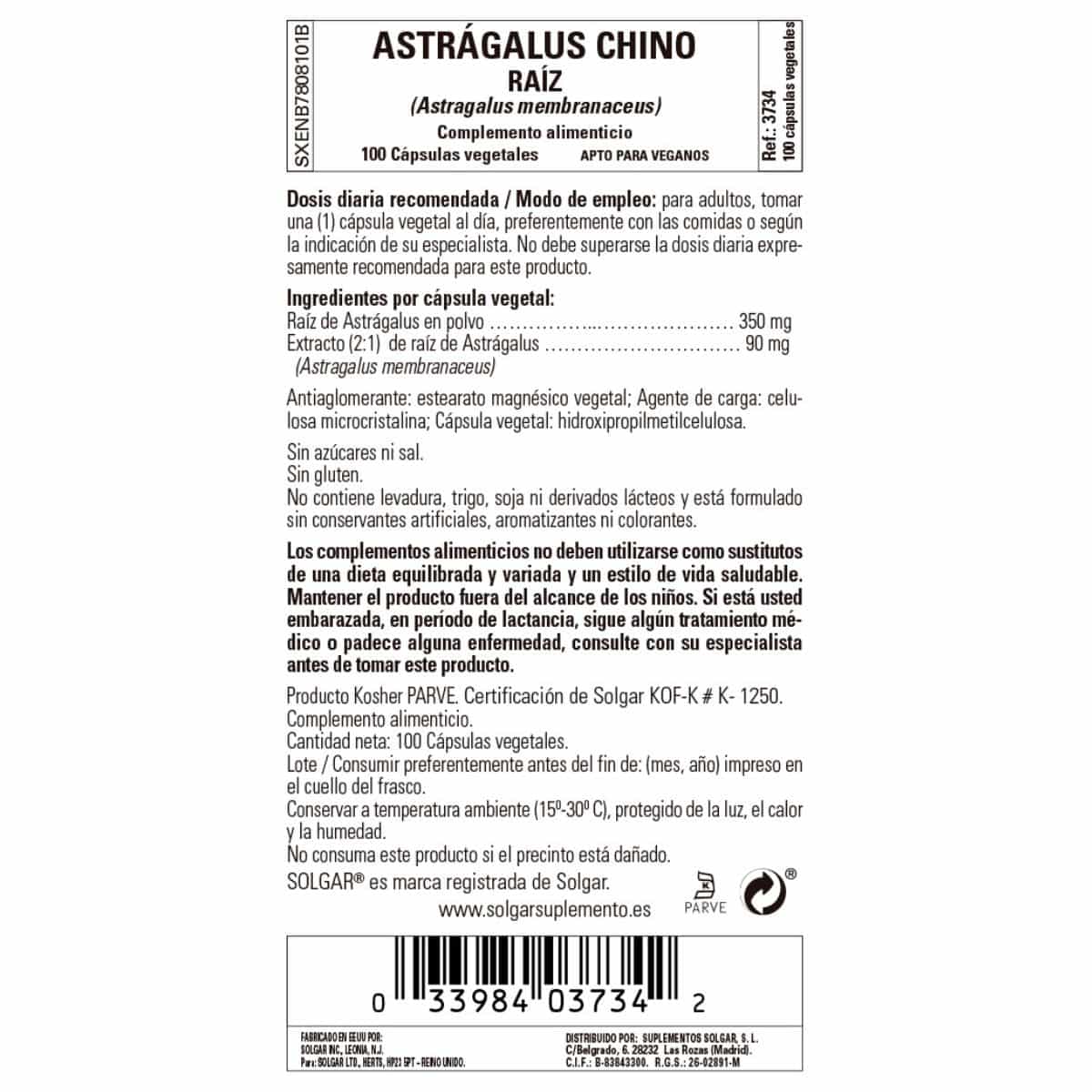 Astragalus Chino – 100 Cápsulas Veganas
