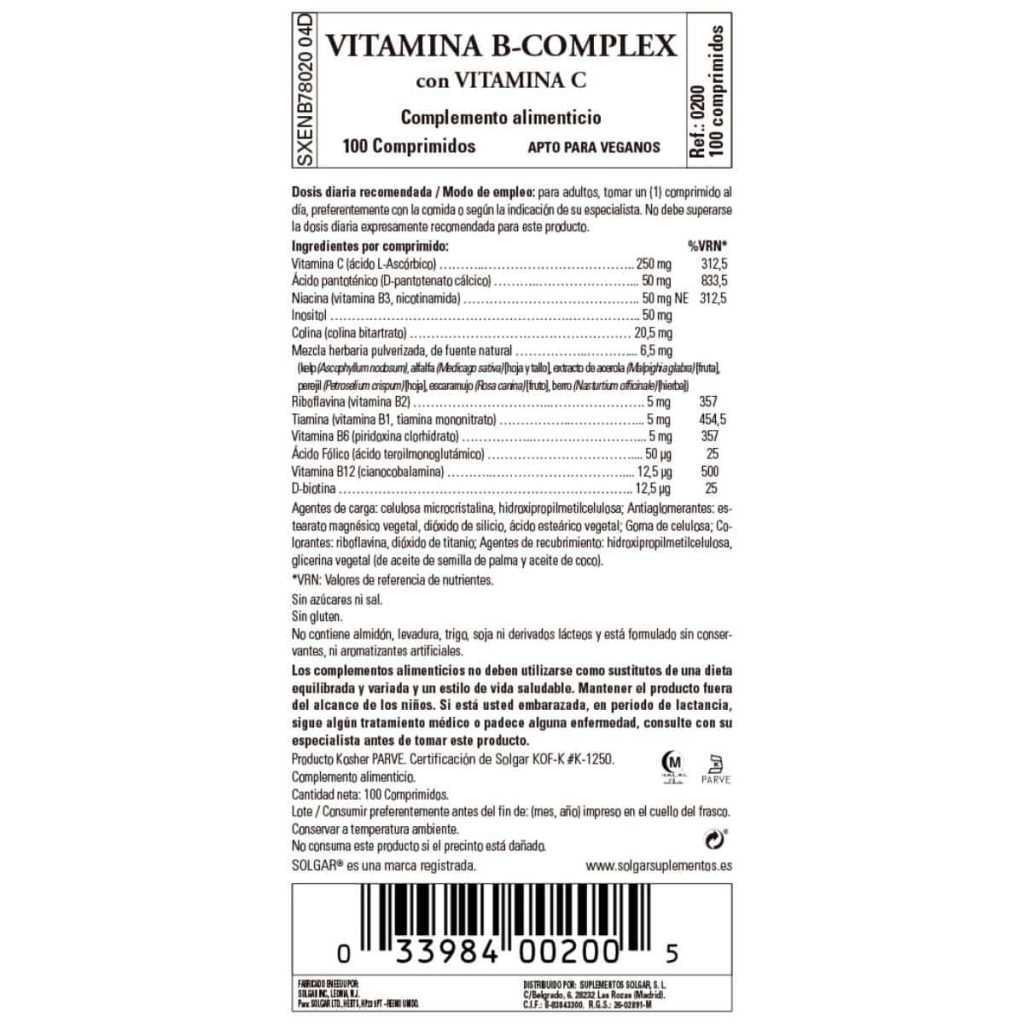 Vitamina B Complex con Vitamina C - 100 Comprimidos detalle 1
