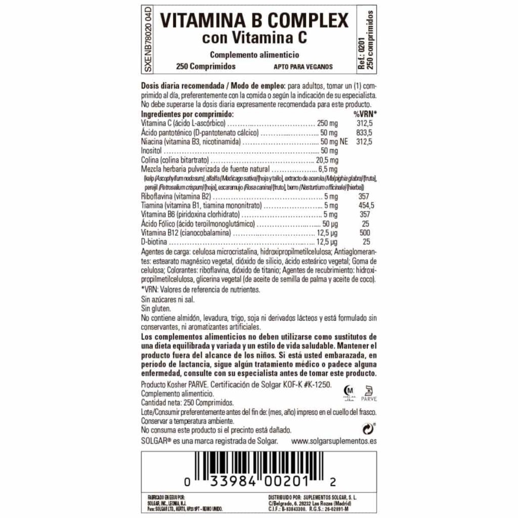 Vitamina B Complex con Vitamina C - 250 Comprimidos detalle 1