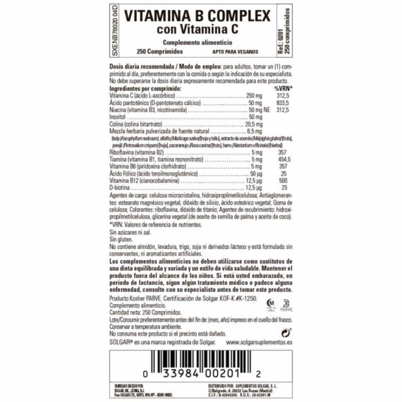 Vitamina B Complex con Vitamina C - 250 Comprimidos