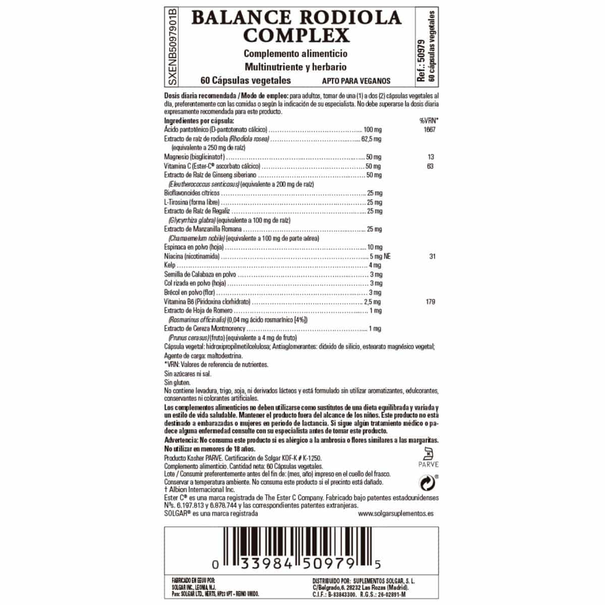 Balance Rodiola Complex – 60 Cápsulas Veganas