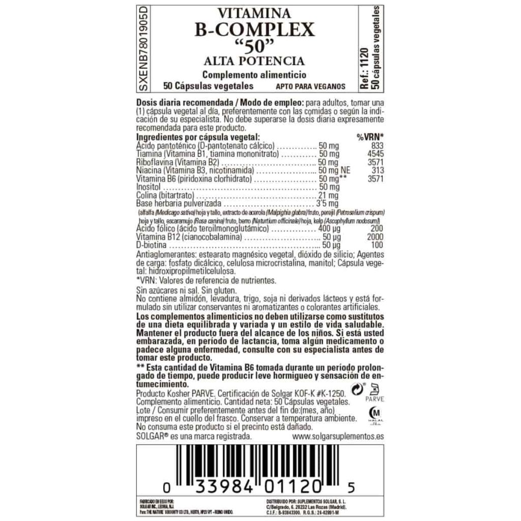 Vitamina B Complex 50 - 50 Cápsulas Veganas detalle 1