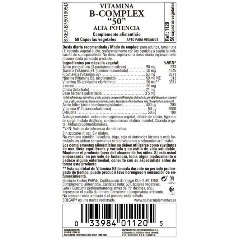 Vitamina B Complex 50 – 50 Cápsulas Veganas