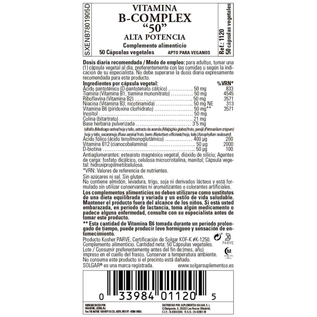 Vitamina B Complex 50 – 50 Cápsulas Veganas