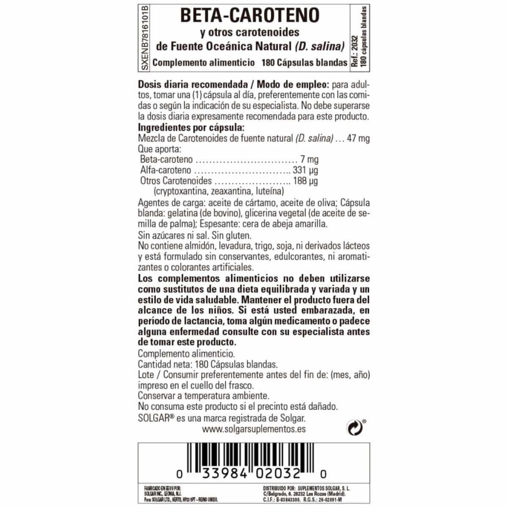 Betacaroteno Oceánico 7 mg - 180 Cápsulas Blandas detalle 1