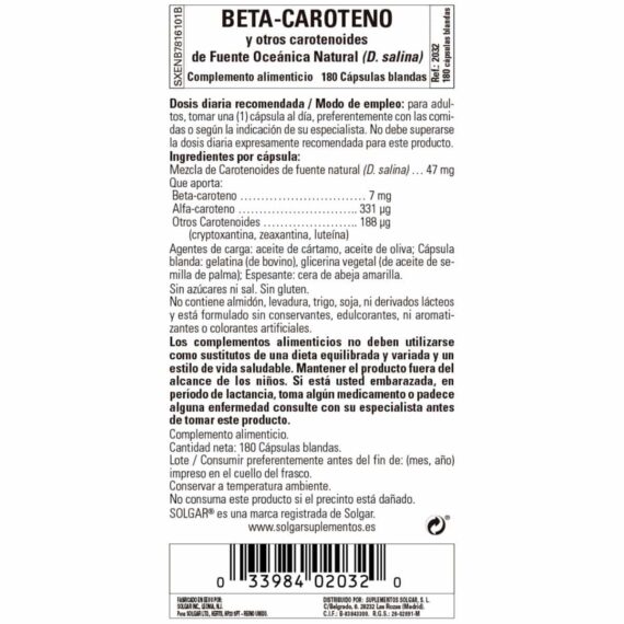 Betacaroteno Oceánico 7 mg - 180 Cápsulas Blandas