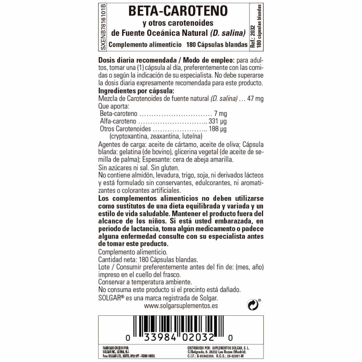 Betacaroteno Oceánico 7 mg – 180 Cápsulas Blandas