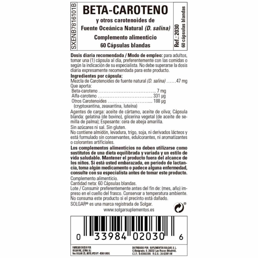 Betacaroteno Oceánico 7 mg - 60 Cápsulas Blandas detalle 1