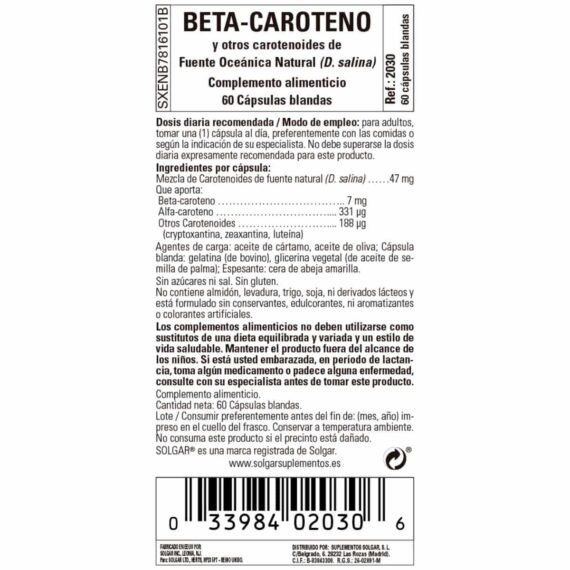 Betacaroteno Oceánico 7 mg - 60 Cápsulas Blandas