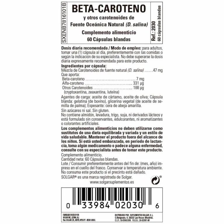 Betacaroteno Oceánico 7 mg – 60 Cápsulas Blandas