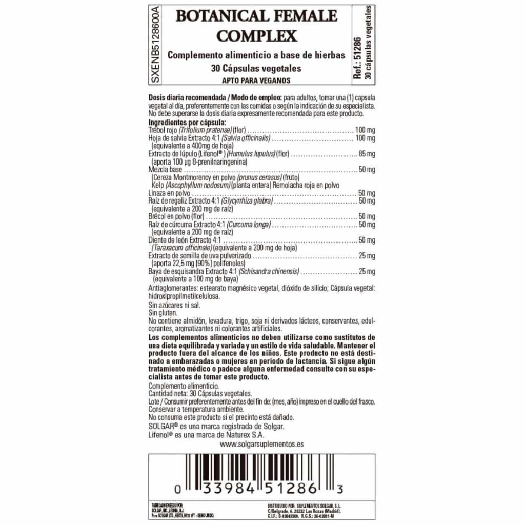 Botanical Female Complex - 30 Cápsulas Veganas detalle 1