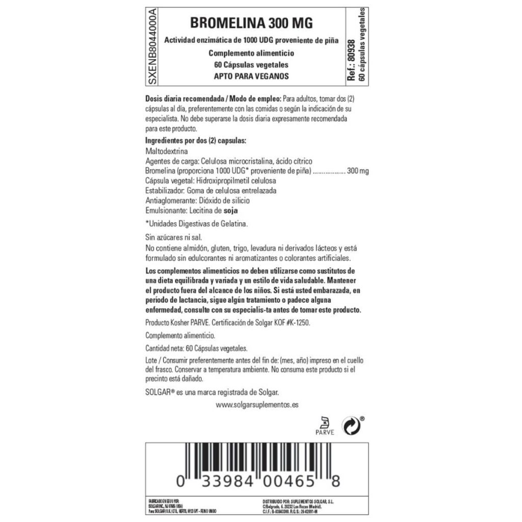 Bromelina 300 mg - 60 Cápsulas Veganas detalle 1