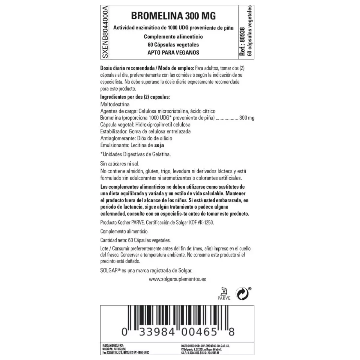 Bromelina 300 mg – 60 Cápsulas Veganas