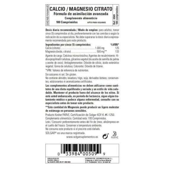 Calcio y Citrato de Magnesio - 100 Comprimidos