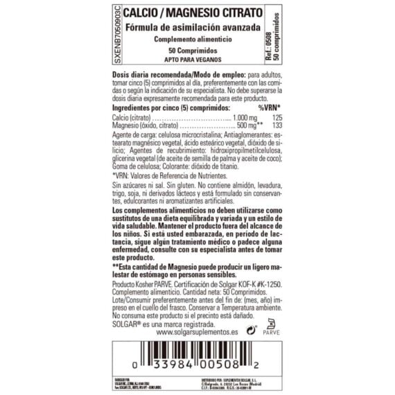 Calcio y Citrato de Magnesio - 50 Comprimidos