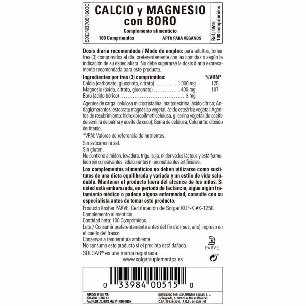 Calcio y Magnesio con Boro - 100 Comprimidos detalle 1