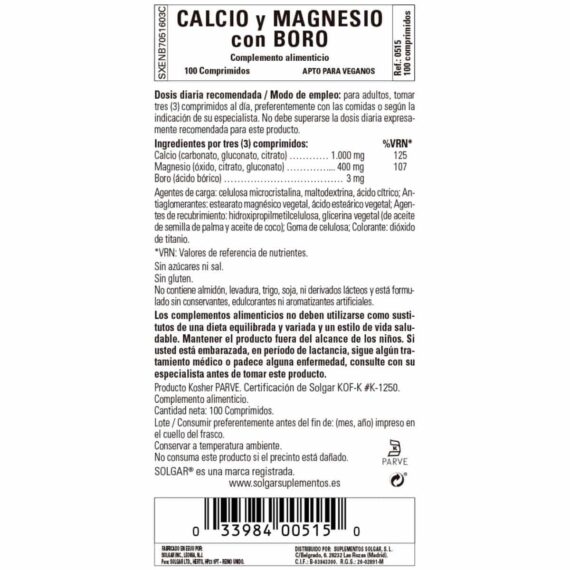 Calcio y Magnesio con Boro - 100 Comprimidos