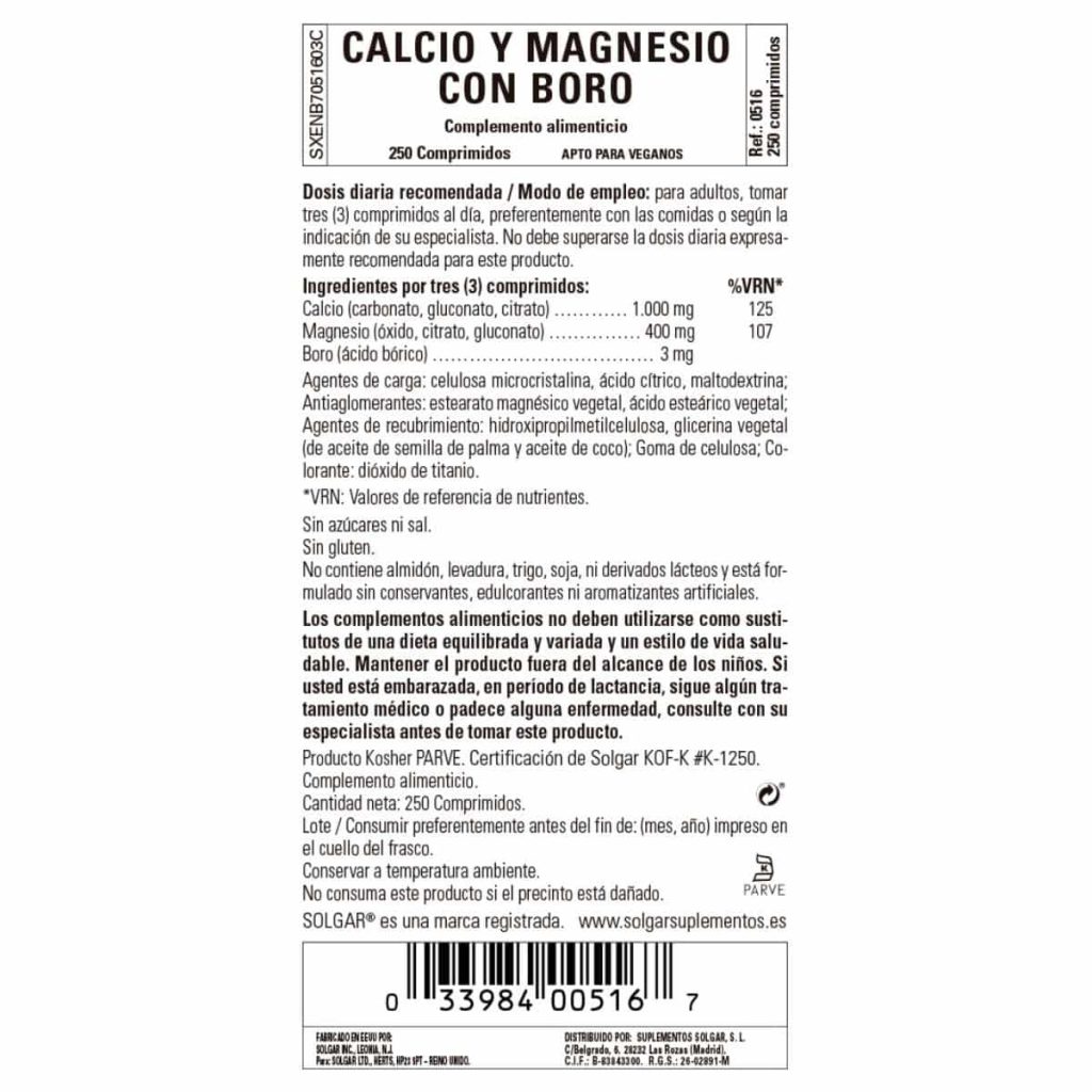 Calcio y Magnesio con Boro - 250 Comprimidos detalle 1