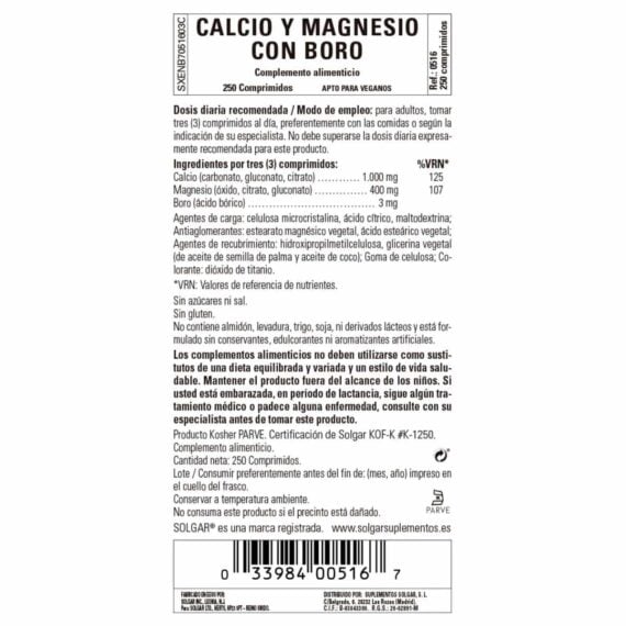 Calcio y Magnesio con Boro - 250 Comprimidos