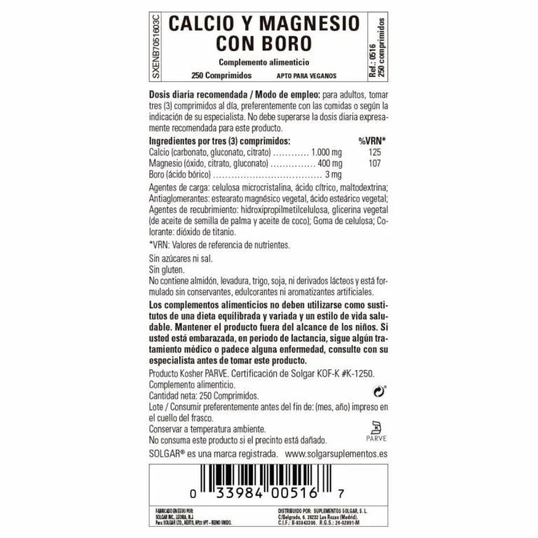 Calcio y Magnesio con Boro – 250 Comprimidos