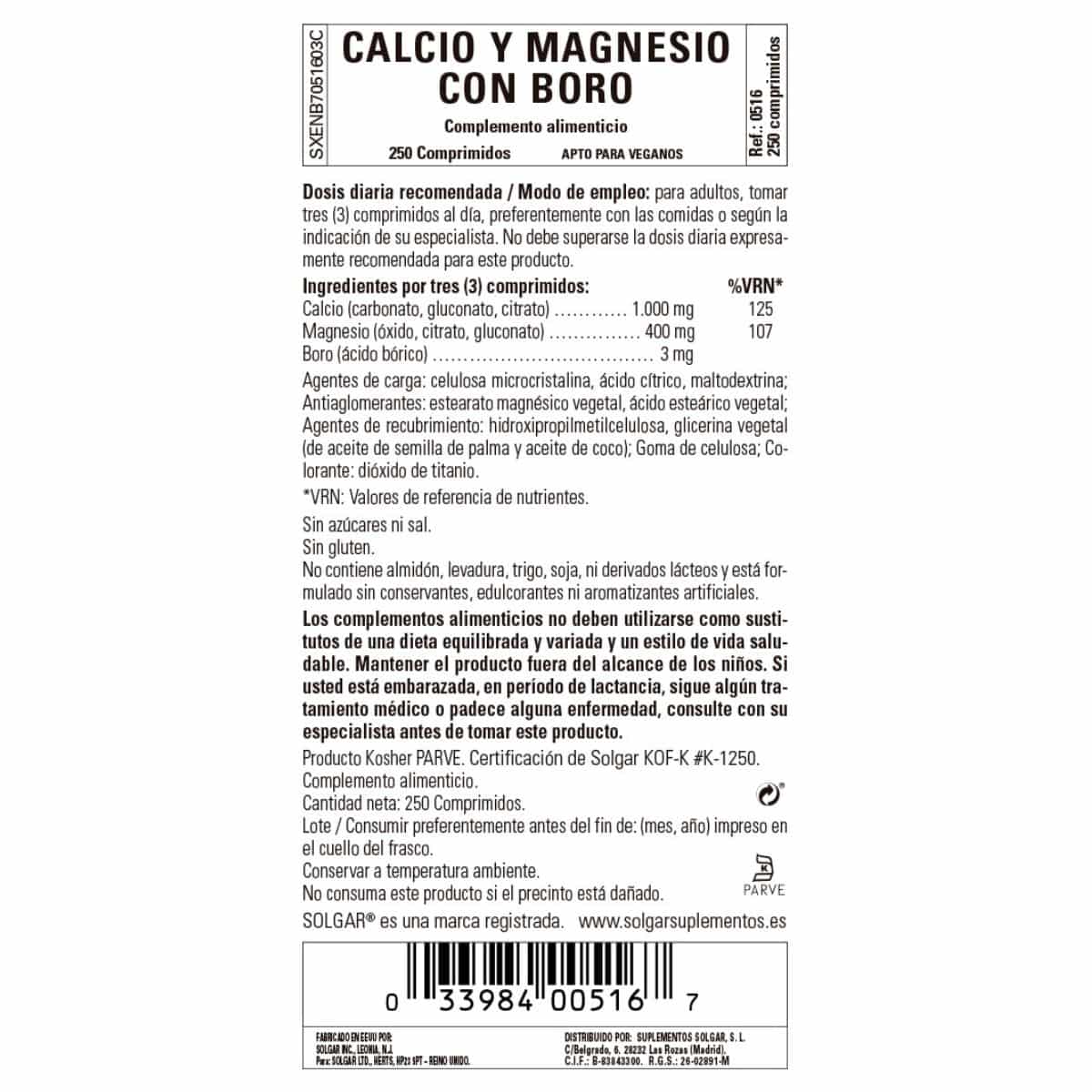 Calcio y Magnesio con Boro – 250 Comprimidos