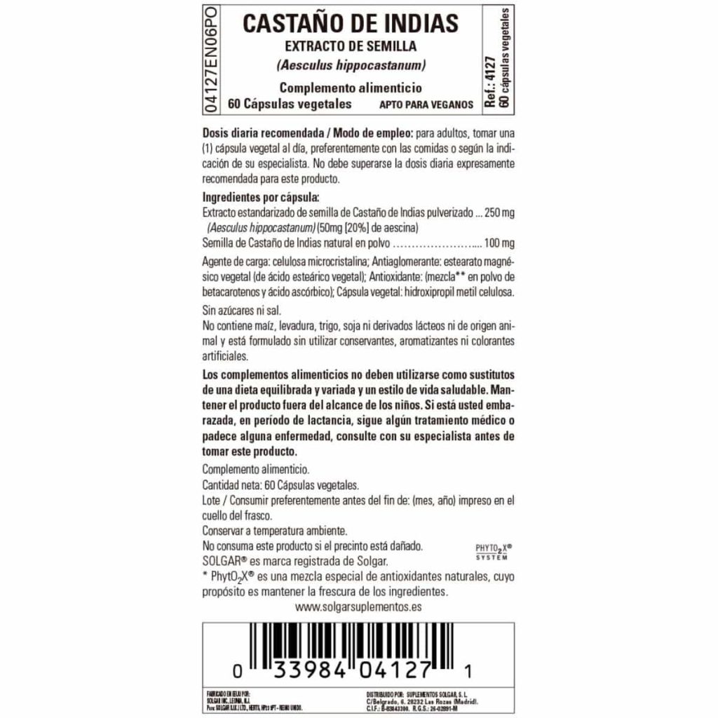 Castaño de Indias - Semilla - 60 Cápsulas Veganas detalle 1