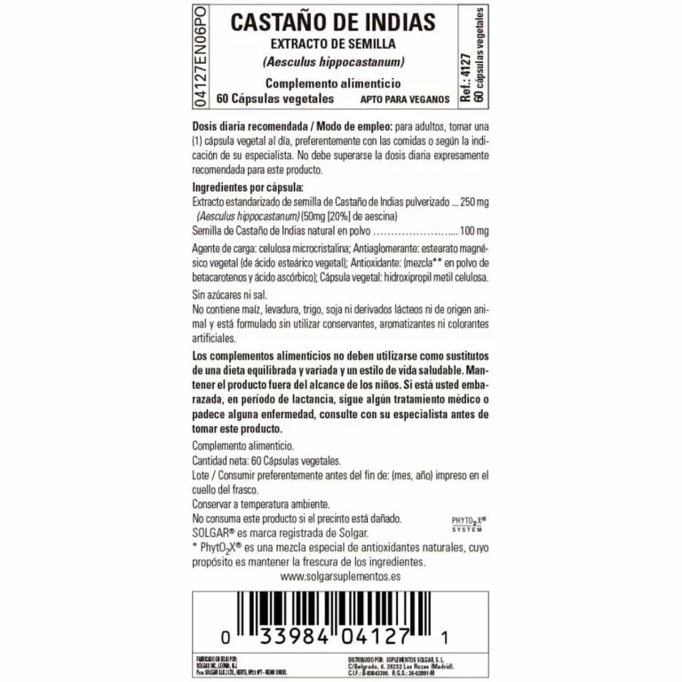 Castaño de Indias – Semilla – 60 Cápsulas Veganas