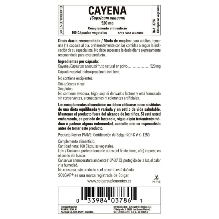 Cayena 520 mg – 100 Cápsulas Veganas